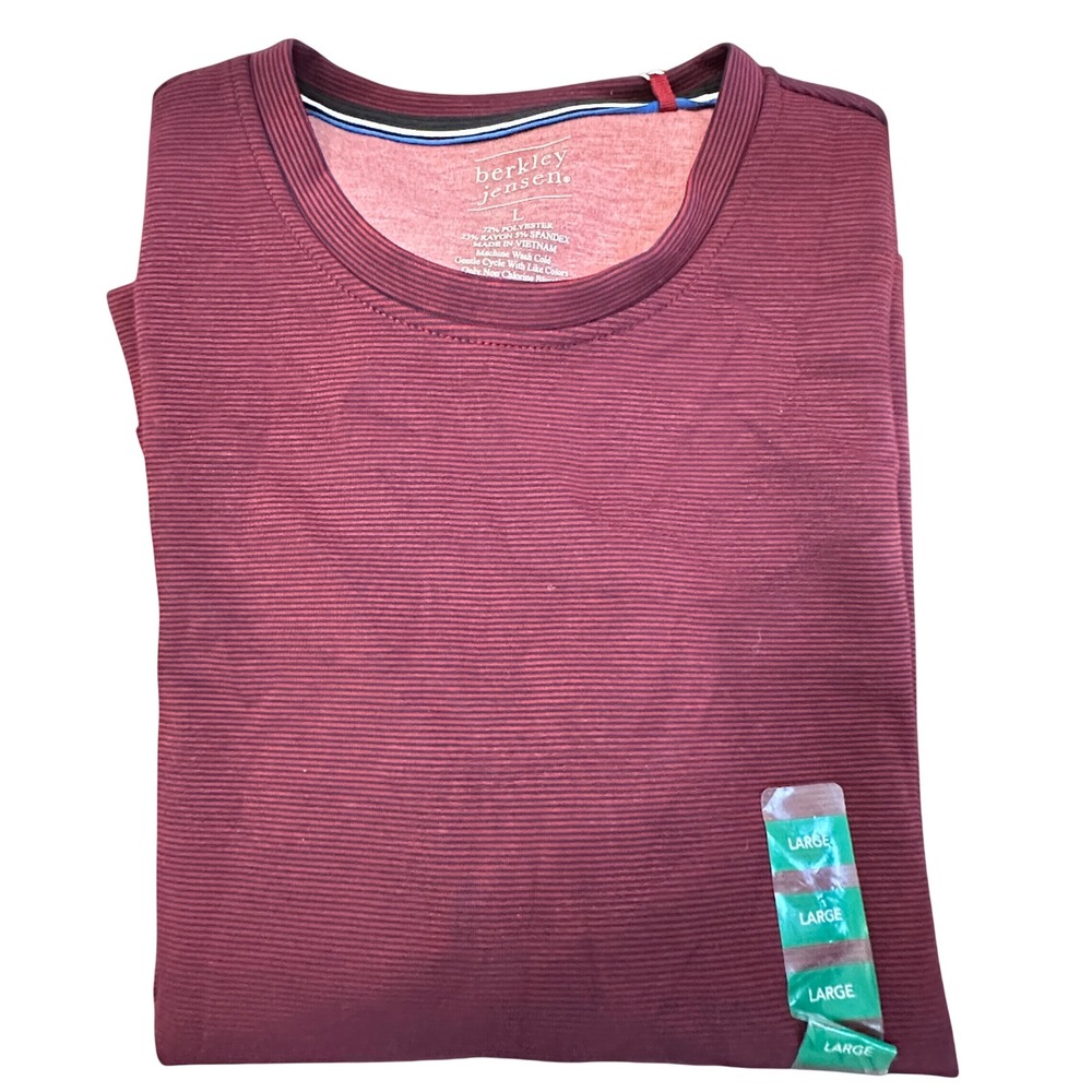 Berkley‎ Jensen Crewneck Knit Jersey Maroon Burgundy Micro Stripe Long Sleeve L